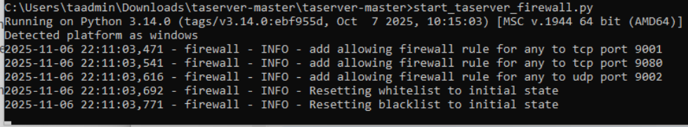 Firewall console output